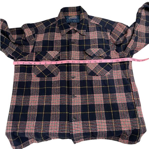 Vintage Pendleton 70s Wool Plaid Board Shirt Loop Collar Red Blue Size Large - Picture 10 of 13
